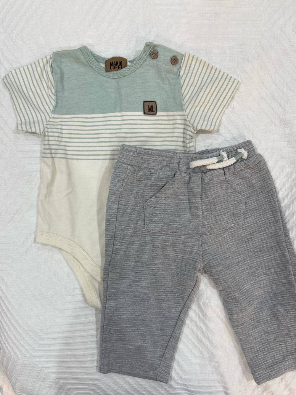 Mario Lopez Baby Boy 2-Piece Mint & Gray Outfit